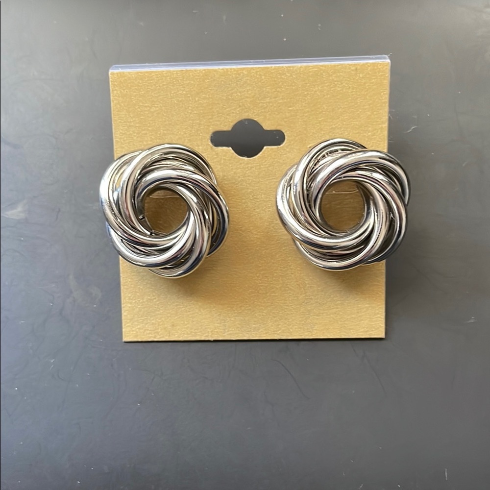 Silver Tone Open Love Knot Earrings